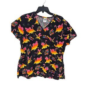 Disney Women's Scrub Lion King T-Shirt Simba Colorful Medical Size L Black